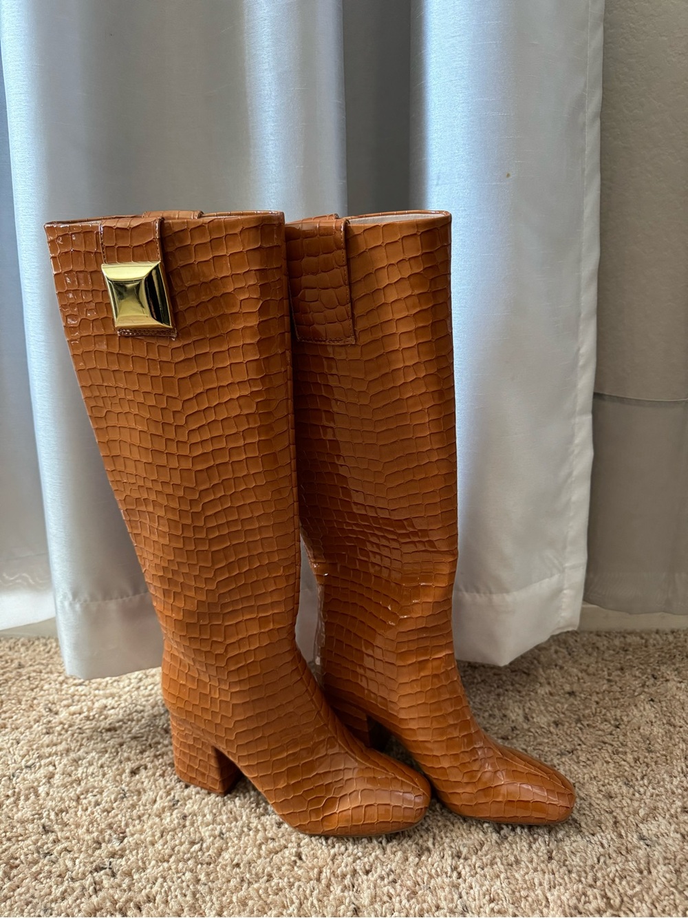 Katy Perry Collections Tall Croc-Embossed Over-the-Knee Boots in Cognac Brown - Picture 5 of 5